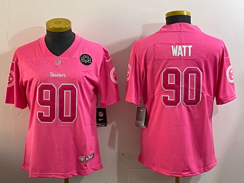 Women Pittsburgh Steelers #90 Watt Pink 2024 Nike Vapor Limited NFL Jersey style 2